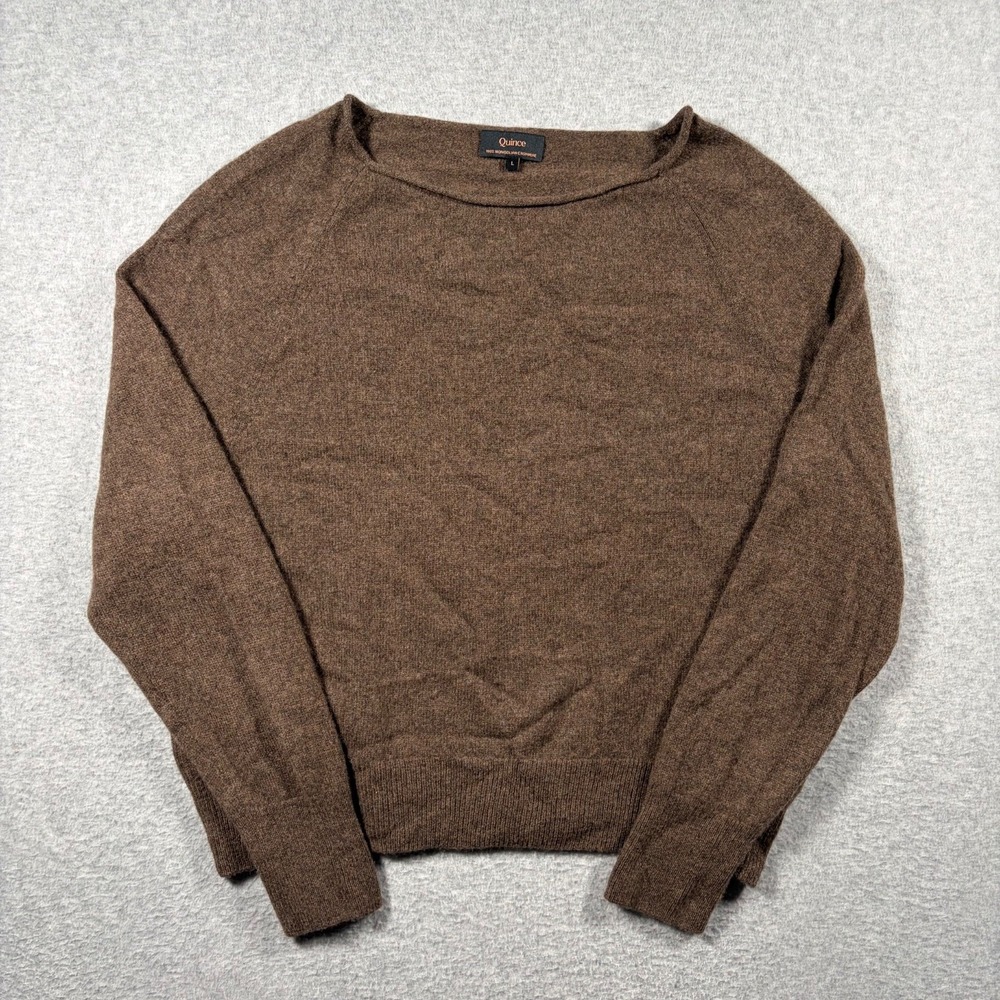 Quince Boatneck Sweater Women Large Brown Mongolian Cashmere Long Sleeve Knit